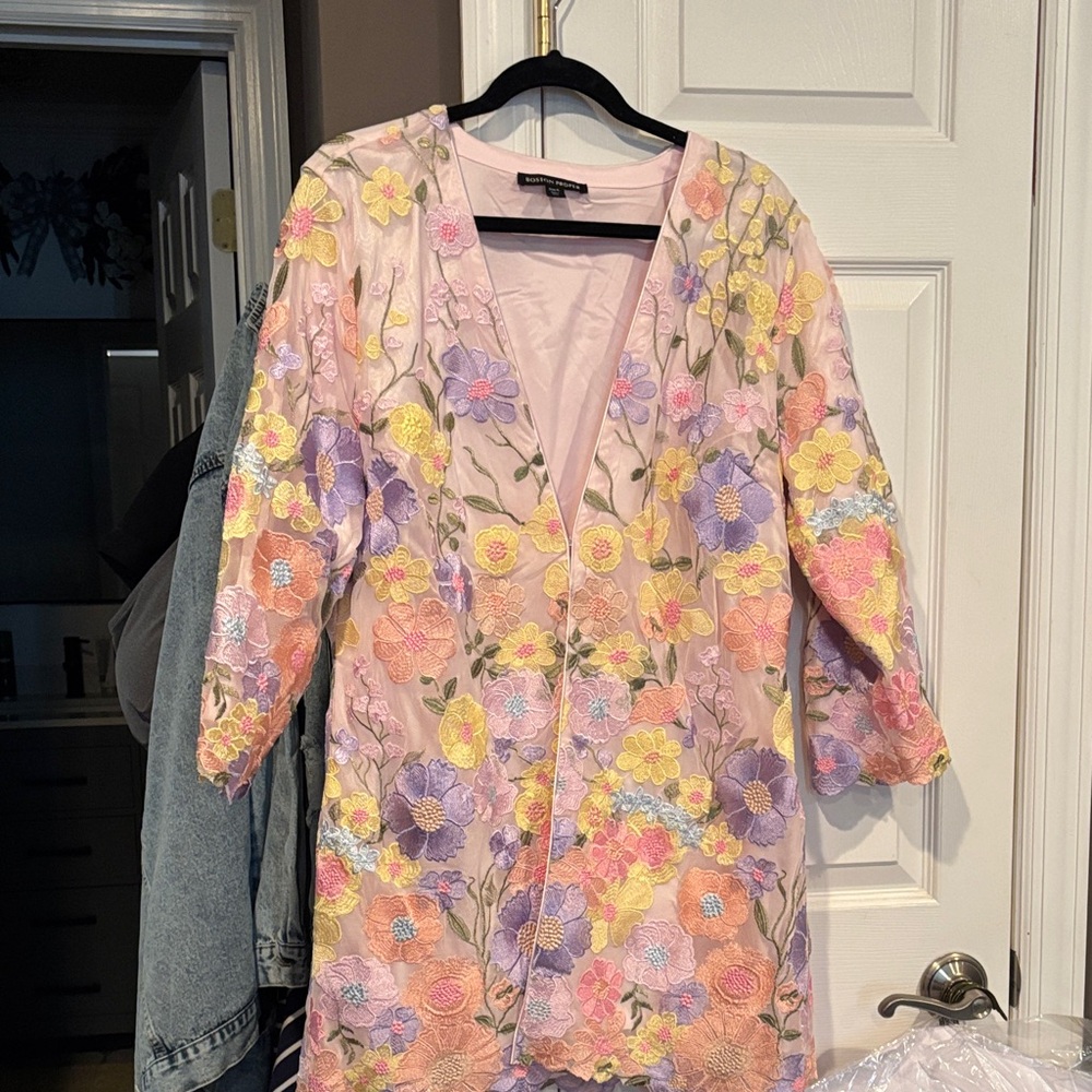 Boston Proper Embroidered duster jacket. Brand new